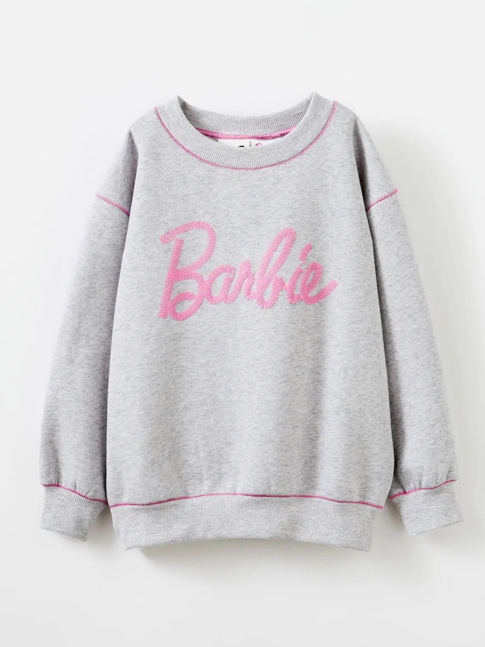 Cotton On Barbie Kids Gray Crew Neck Sweatshirt with Pink Logo 4T